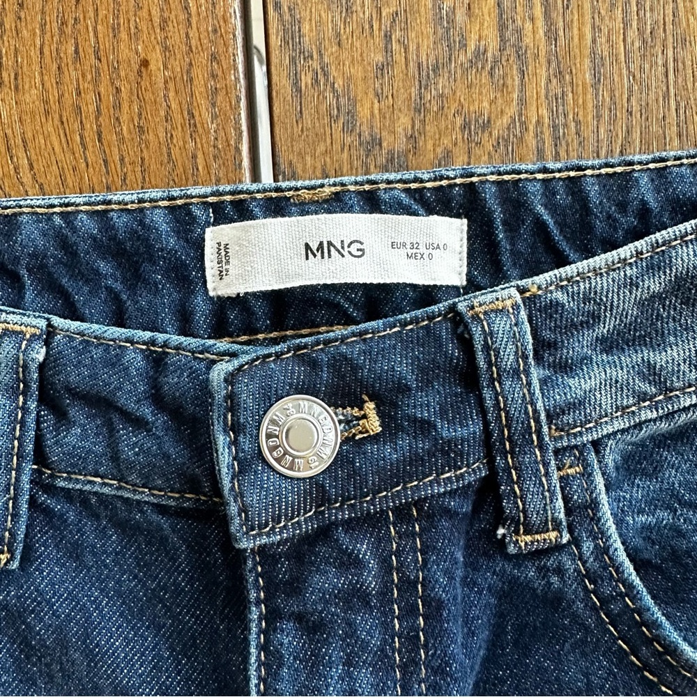 Mango Wide Leg Raw Edge Distressed Hem Blue Denim Jeans Casual Summer Classic - Picture 6 of 13